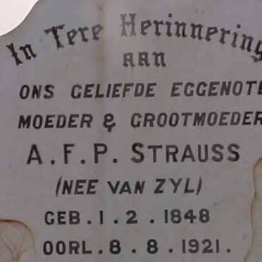 STRAUSS A.F.P. nee VAN ZYL 1848-1921