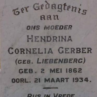 GERBER Hendrina Cornelia nee LIEBENBERG 1862-1934
