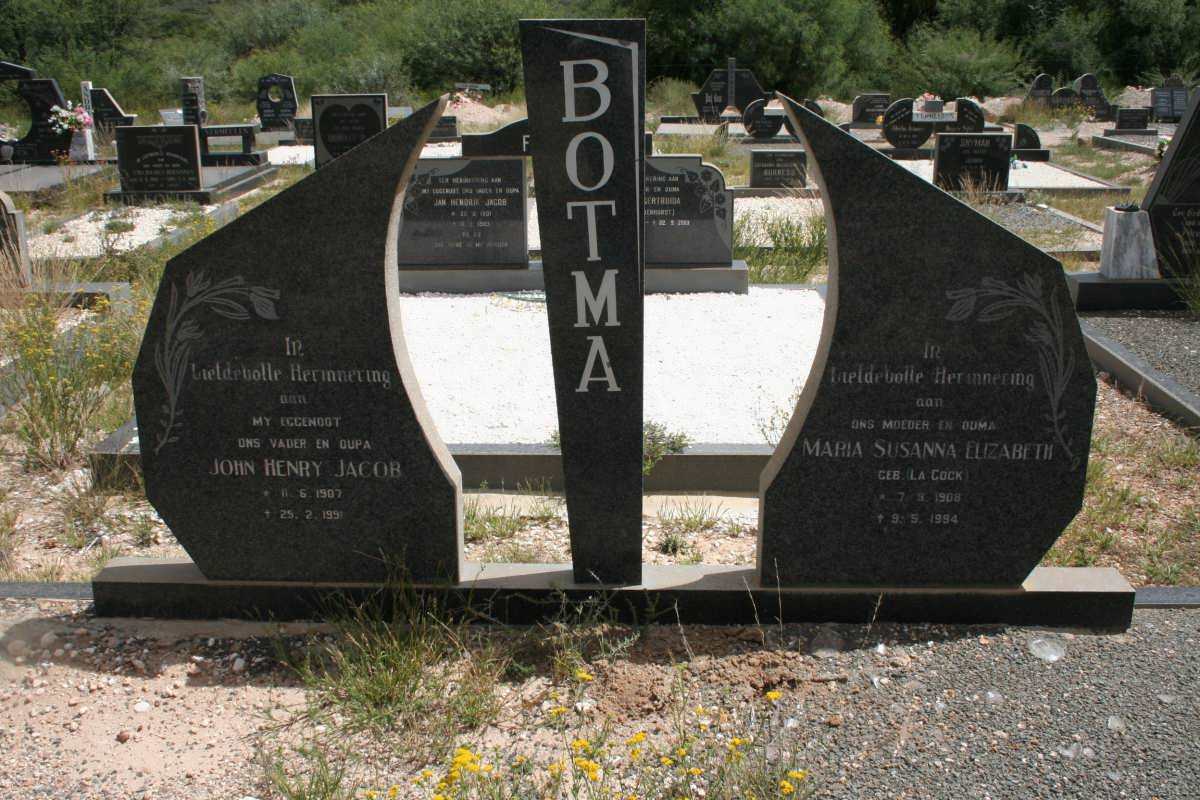 BOTMA John Henry Jacob 1907-1991 &amp; Maria Susanna Elizabeth LA COCK 1908-1994