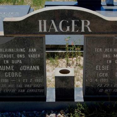 HAGER Gilliaume Johann Georg 1901-1982 &amp; Elsie Hester LOUW 1905-1989