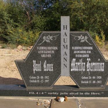 HAUMANN Paul Roux 1912-1997 &amp; Martha Hermina 1920-2012