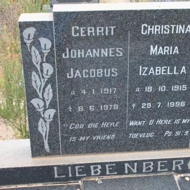 LIEBENBERG Gerrit Johannes Jacobus 1917-1978 &amp; Christina Maria Izabella 1915-1996