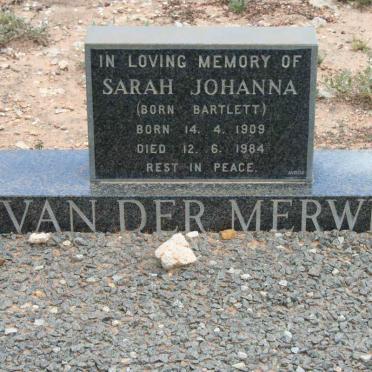 MERWE Sarah Johanna, van der nee BARTLETT 1909-1984
