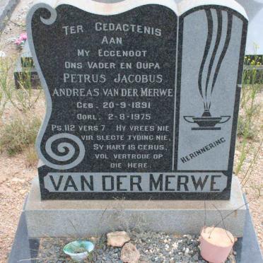 MERWE Petrus Jacobus Andreas, van der 1891-1975
