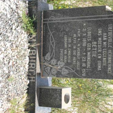 MYBURGH Bettie formerly LOOTS nee WANDRAG 1890-1978