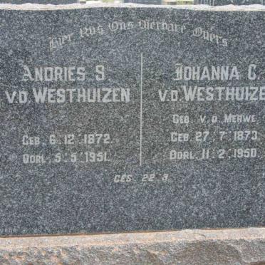 WESTHUIZEN Andries S., v.d. 1872-1951 &amp; Johanna C. V.D. MERWE 1873-1950