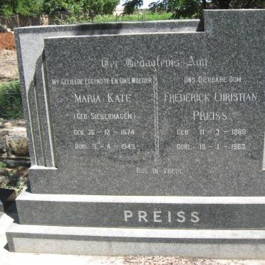 PREISS Maria Kate nee SIEBERHAGEN 1874-1949 :: PREISS Frederick Christian 1889-1963