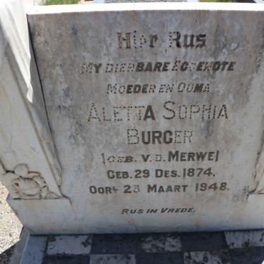 BURGER Aletta Sophia nee V.D. MERWE 1874-1948