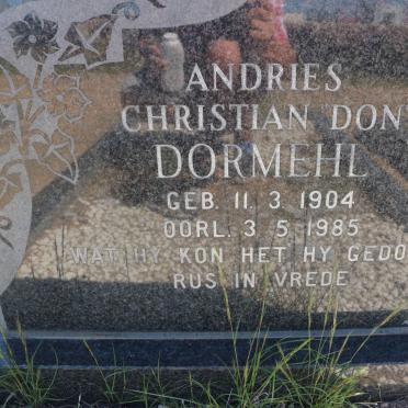 DORMEHL Andries Christian 1904-1985 &amp; Jacomina Margaretha 1921-1983 
