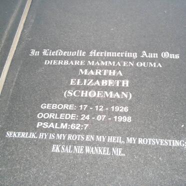 GREEFF Martha Elizabeth nee SCHOEMAN 1926-1998