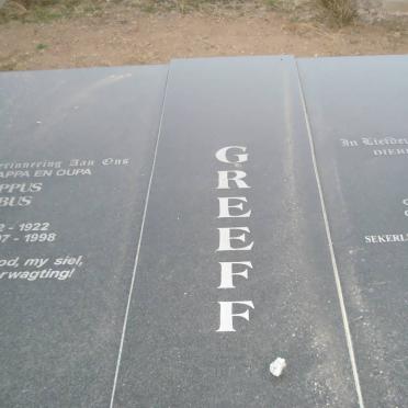GREEFF Philippus Jacobus 1922-1998 &amp; Martha Elizabeth SCHOEMAN 1926-1998