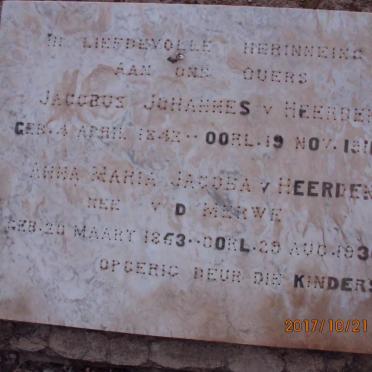 HEERDEN Jacobus Johannes, v. 1842-1911 &amp; Anna Maria Jacoba nee V.D. MERWE 1853-1936