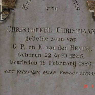 HEVER Christoffel Christiaan, van den 1885-1886