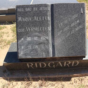 RIDGARD Percy William Taylor 1914-1990 &amp; Maria Aletta VERMEULEN 1924-1993