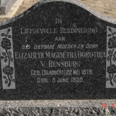 RENSBURG Elizabeth Magrietha Dorothea, van nee SLABBERT 1876-1958