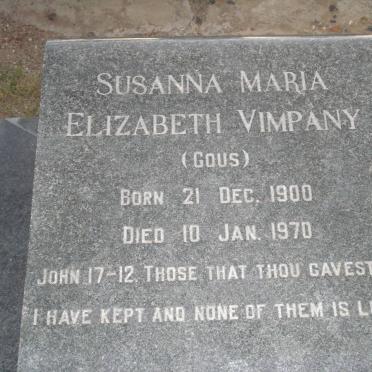 VIMPANY Susanna Maria Elizabeth nee GOUS 1900-1970