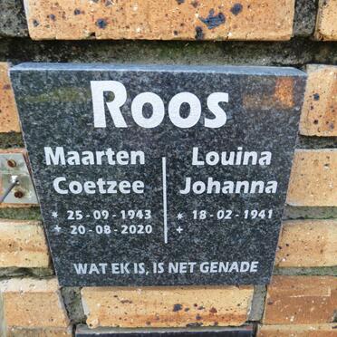 ROOS Maarten Coetzee 1943-2020 & Louina Johanna 1941-