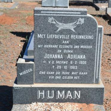 HUMAN Johanna Adriana nee v.d. MERWE 1906-1963