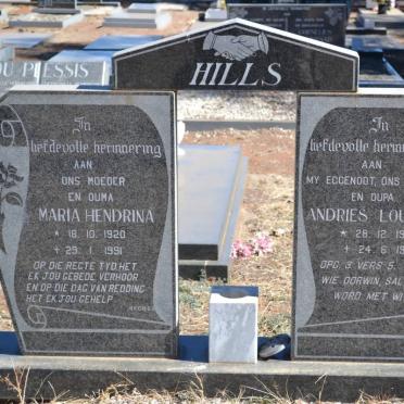 HILLS Andries Lourens 1917-1989 &amp; Maria Hendrina 1920-1991