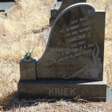 KRIEK Francina C. nee PIEK 1912-1966