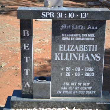 KLIJNHANS Elizabeth 1932-2003