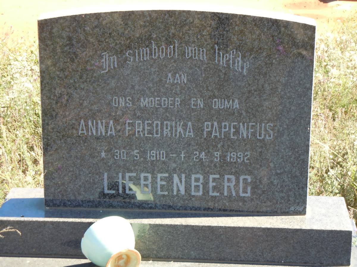 LIEBENBERG Anna Fredrika Papenfus 1910-1992