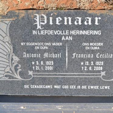 PIENAAR Antonie Michael 1923-2001 &amp; Francina Cecilia 1929-2008