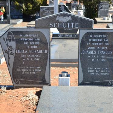 SCHUTTE Johannes Francois 1936-1992 &amp; Engela Elizabeth SWANEPOEL 1941-
