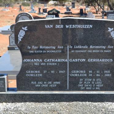 WESTHUIZEN Gaston Gerhardus, van der 1935-2002 &amp; Johanna Catharina VAN STADEN 1947-