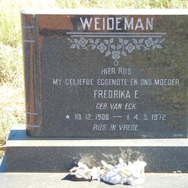WEIDEMAN Fredrika E. nee VAN ECK 1908-1972