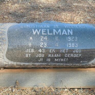 WELMAN Christiaan de Villiers 1923-1983 &amp; Gerharde Fredericka 1924-2005