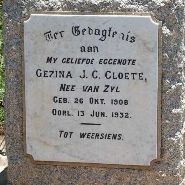 CLOETE Gezina J.C. neé VAN ZYL 1908-1932