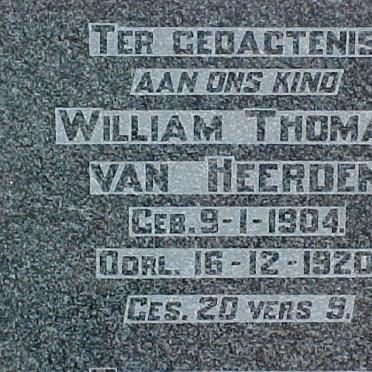 HEERDEN William Thomas, van 1904-1920