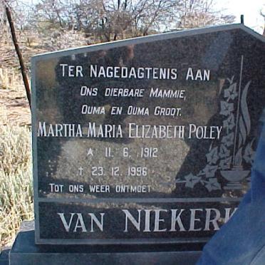NIEKERK Martha Maria Elizabeth Poley, van 1912-1996