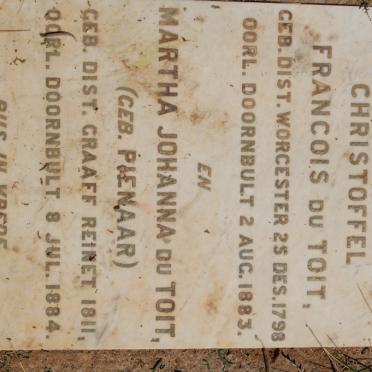 TOIT Christoffel Francois, du 1798-1883 &amp; Martha Johanna PIENAAR 1811-1884