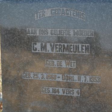 VERMEULEN C.M. nee DE WET 1860-1953