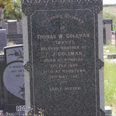 COLEMAN Thomas W. 1886-1921