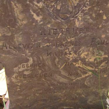 KAMFER Allewyn Johannes Paulus 1888-1908