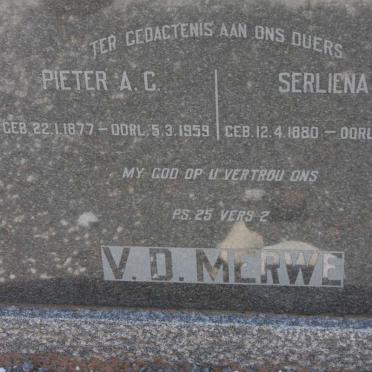 MERWE Pieter A.C., v.d. 1877-1959 &amp; Serliena F. 1880-1937