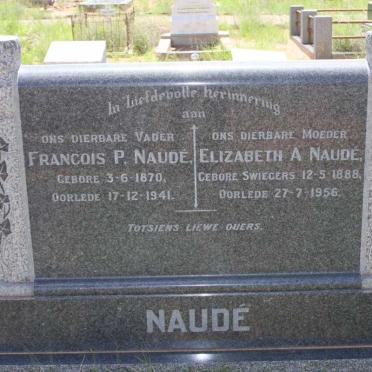 NAUDÈ Francois P. 1870-1941 &amp; Elizabeth A. SWIEGERS 1888-1956