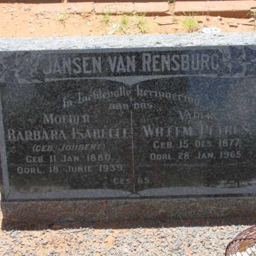 RENSBURG Willem Petrus, Jansen van 1877-1965 &amp; Barbara Isabella JOUBERT 1880-1939