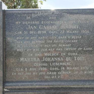 TOIT Jan Garial, du 1889-1956 &amp; Martha Johanna LIEBENBERG 1901-1971