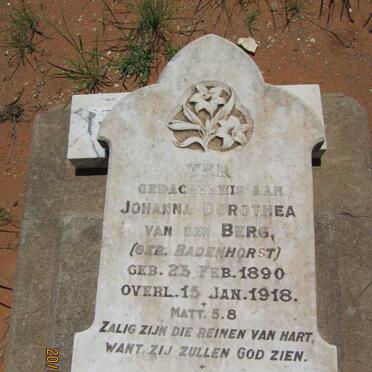 BERG Johanna Dorothea, van der nee BADENHORST 1890-1918