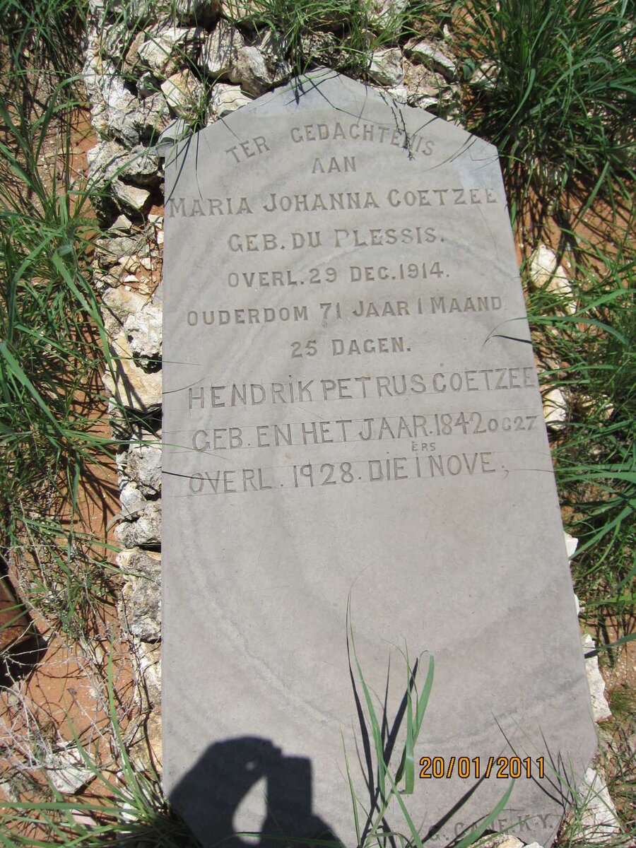 COETZEE Hendrik Petrus 1842-1928 & Maria Johanna DU PLESSIS -1914