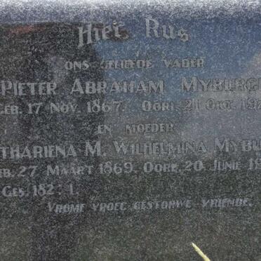 MYBURGH Pieter Abraham 1867-1928 &amp; Cathariena M. Wilhelmina 1869-1954