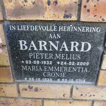 BARNARD Pieter Melius 1932-2009 & Maria Emmerentia nee CRONJE 1935-2012