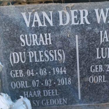 WALT Jacobus Lukas, van der 1944- &  Surah DU PLESSIS 1944-2018