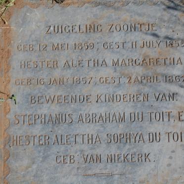 TOIT Hester Aletha Margaretha, du 1857-1862 :: DU TOIT Infant son 1859-1859
