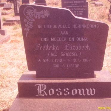 ROSSOUW Fredrika Elizabeth nee GRIESSEL 1919-1987
