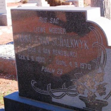SCHALKWYK Anna J., van nee J.VAN RENSBURG 1890-1970